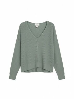 Ruby Moon Ribbed V-Neck Sweater - Sage Green